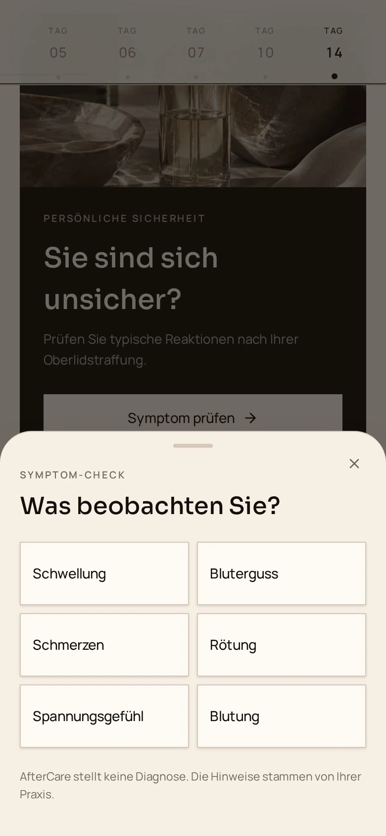 Echter Bereich „Etwas verunsichert Sie?“ in AfterCare