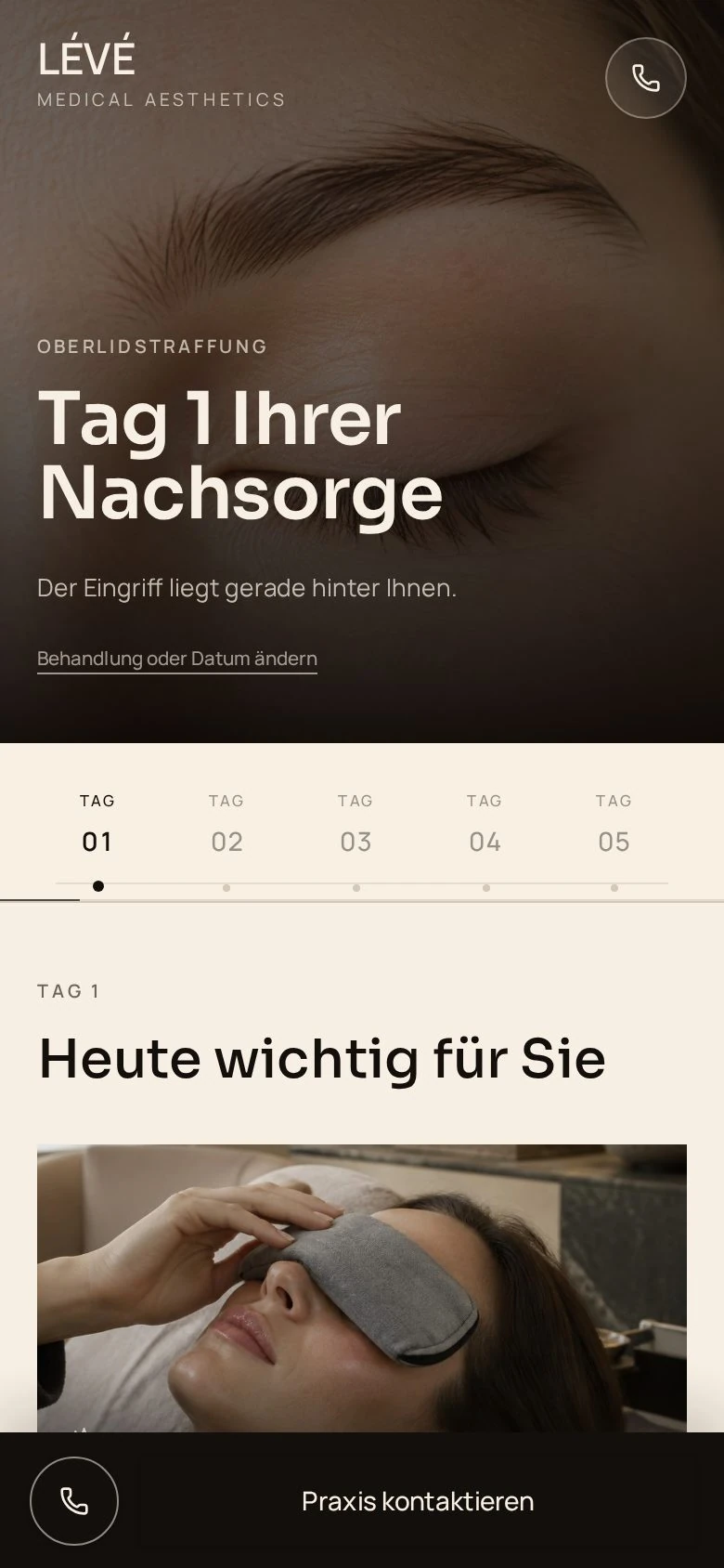 AfterCare von LÉVÉ Medical Aesthetics – Tag 1 Ihrer Nachsorge nach Oberlidstraffung
